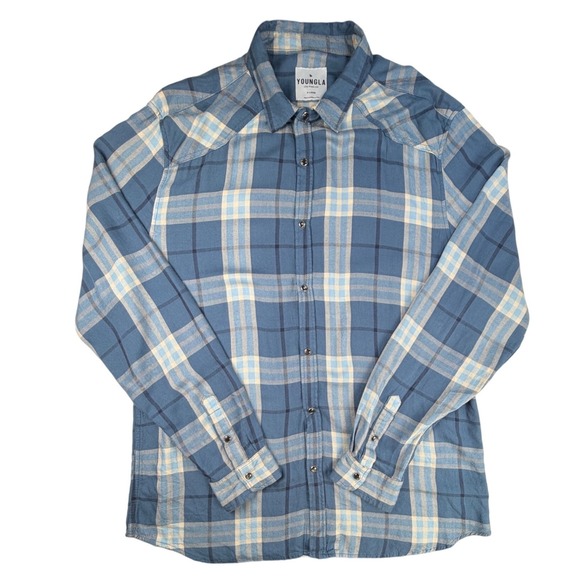YoungLA Other - YoungLA Mens Blue Plaid Flannel Western Yoke Button Down Shirt XL